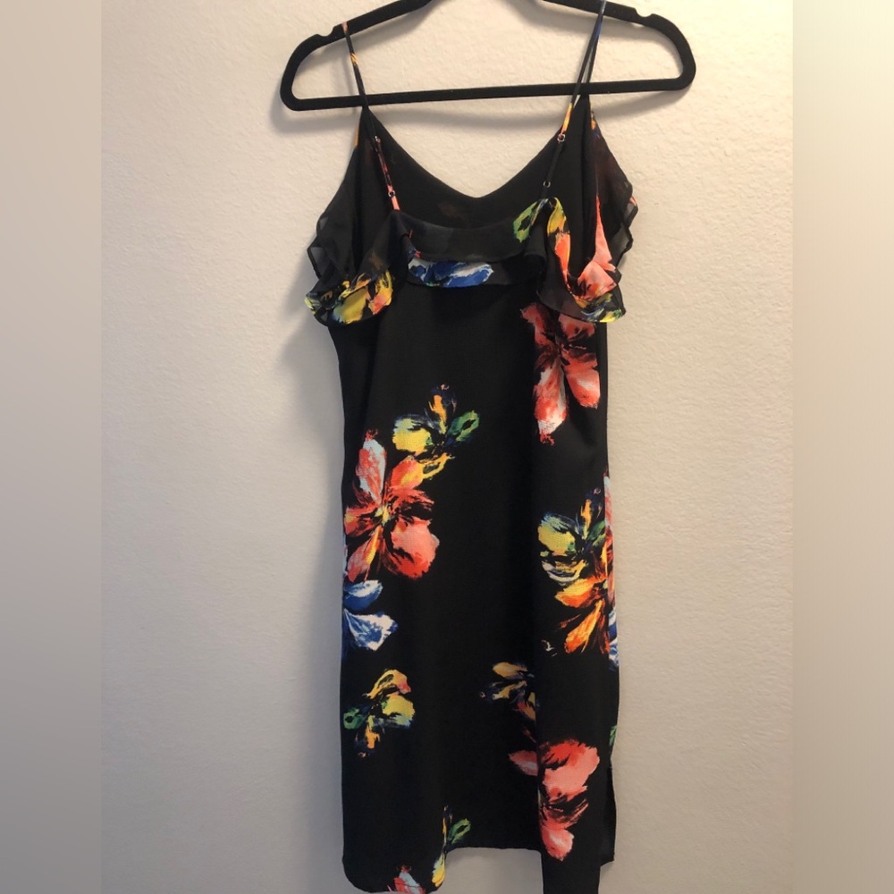 MOSSIMO WOMEN'S SLEEVELESS RUFFLE MAXI DRESS BLACK FLORAL SIZE SMALL